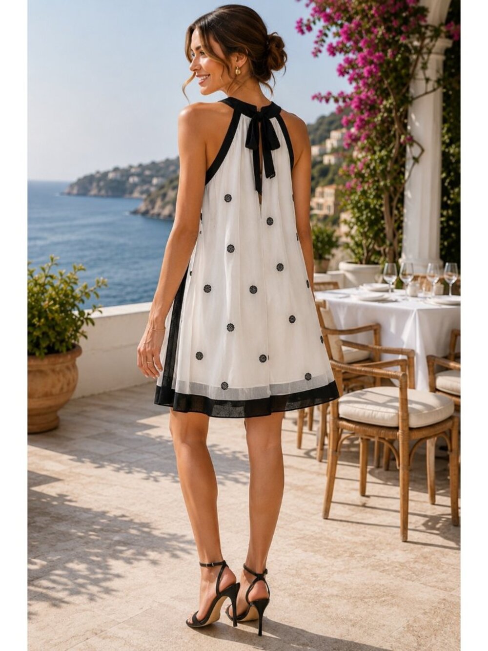 Jonathan Martin White Polka Dot Halter Dress Size 16 NWT $115 Retail Cruise Vibe
